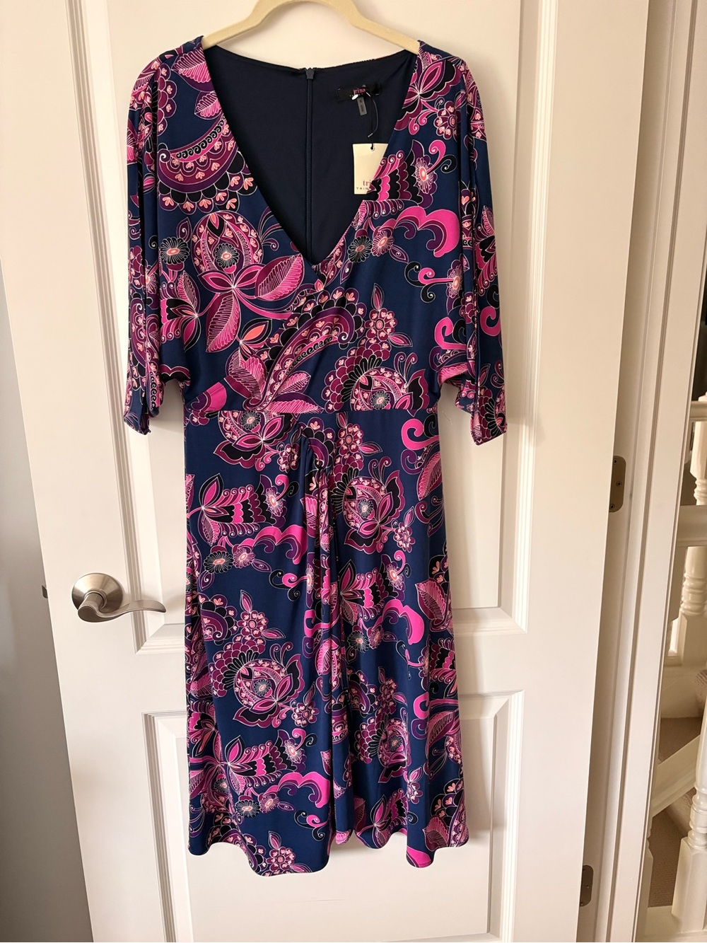 Trina Turk Navy and Pink Paisley Wrap Dress